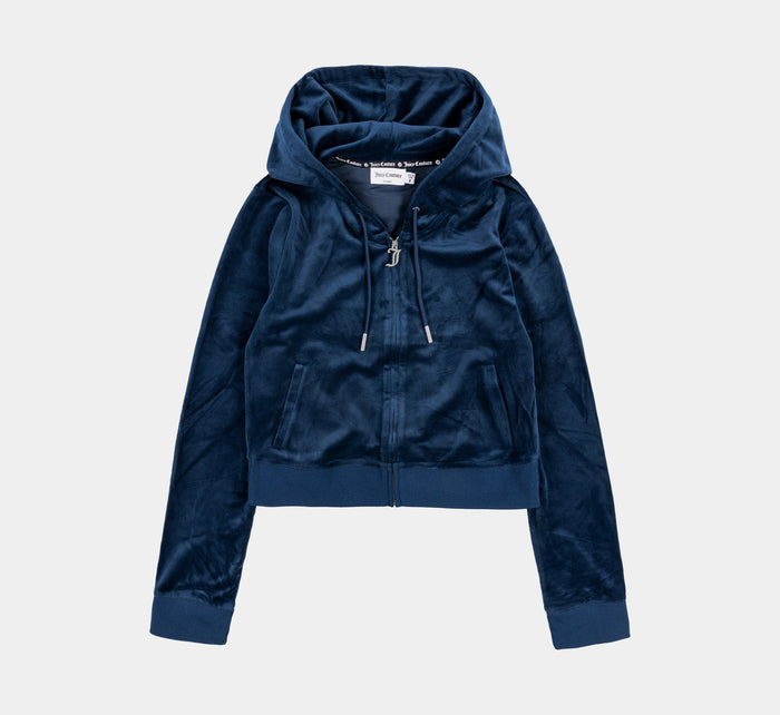 OG Big Bling Velour Full Zip Womens Hoodie (Regal Blue)