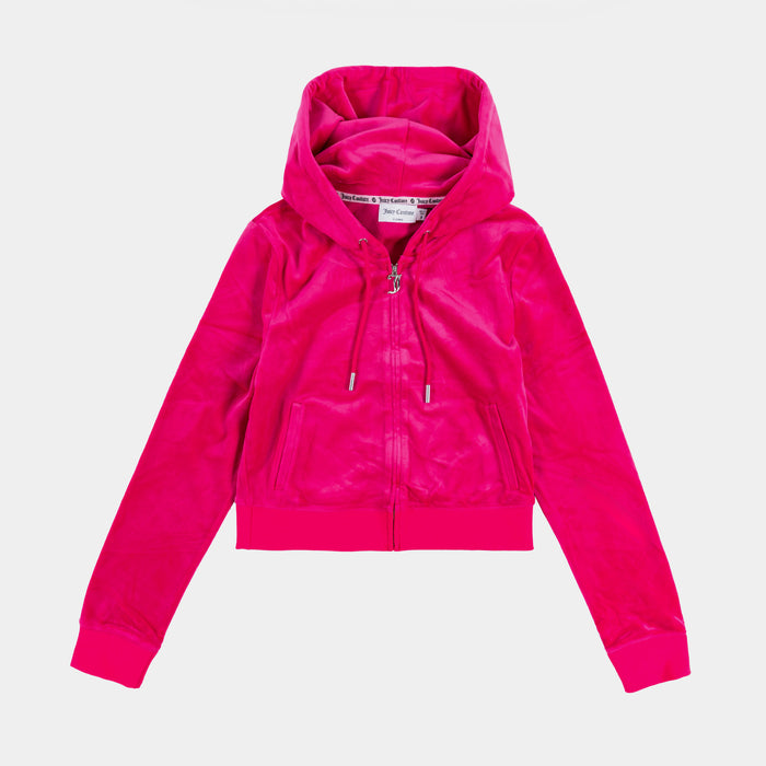 OG Bling Velour Full Zip Womens Hoodie (Hot Pink)