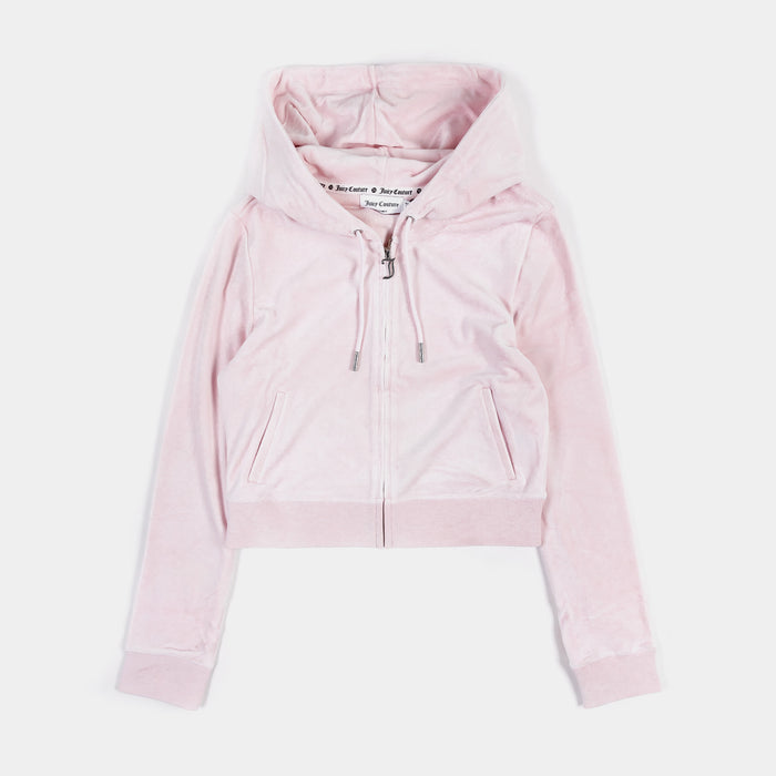 OG Bling Velour Full Zip Womens Hoodie (Light Pink)