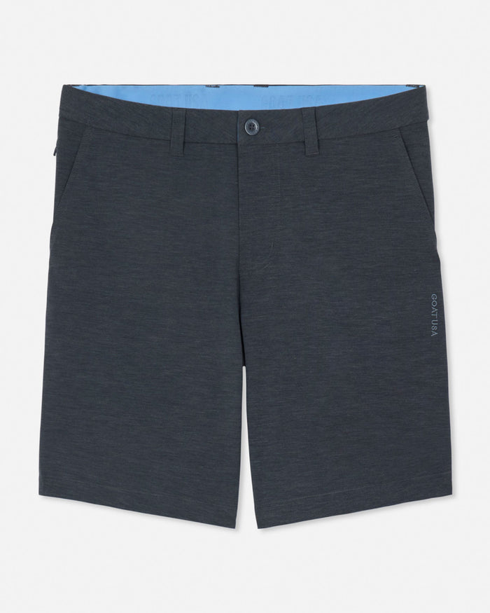Dark gray shorts with a blue lining on a light gray background#color_gray
