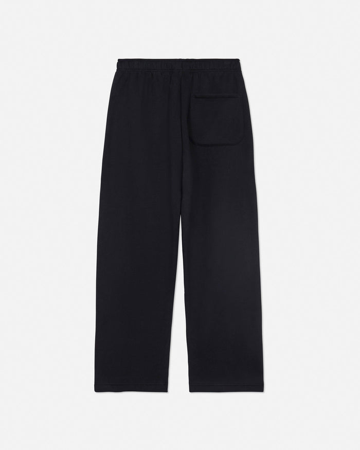 Back of black straight leg sweatpants on a light gray background#color_black