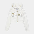 Ombre Big Bling Velour Zip Up Womens Hoodie (White)