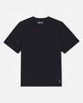 Black t-shirt with a brand logo on a white background#color_black