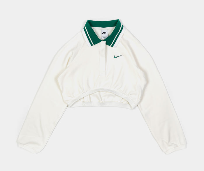Polo Cropped Womens Long Sleeve Shirt (Beige/Green)