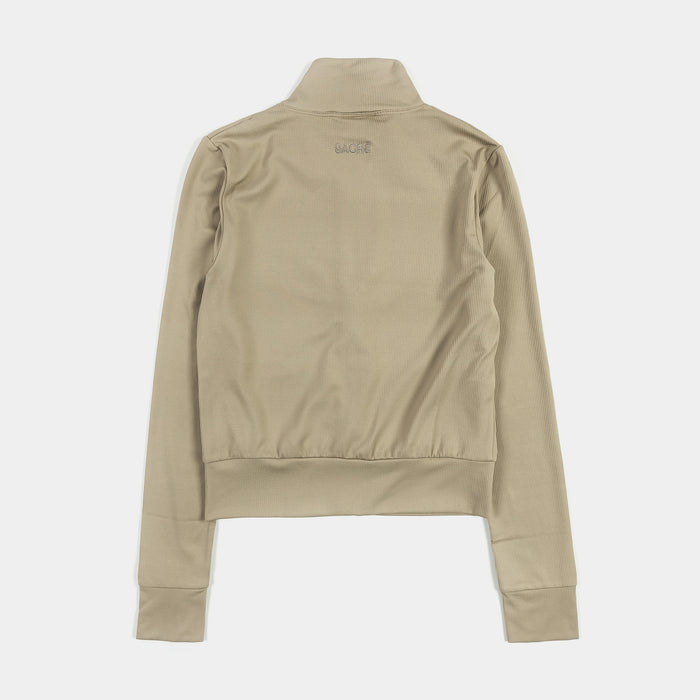 Ribbed Full Zip Womens Long Sleeve Shirt (Taupe)