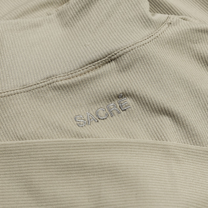 Ribbed Full Zip Womens Long Sleeve Shirt (Taupe)