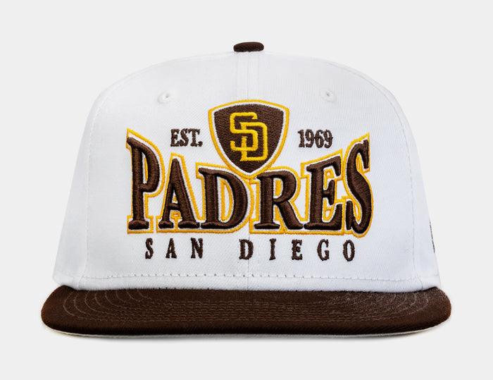 San Diego Padres Crest 9FIFTY Mens Snapback Hat (White/Brown)