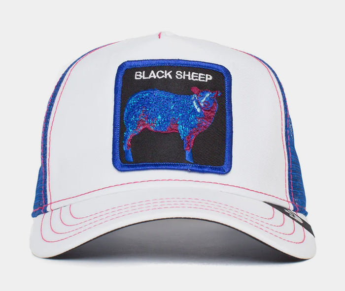 Sheep Trip Trucker Mens Hat (White/Blue)