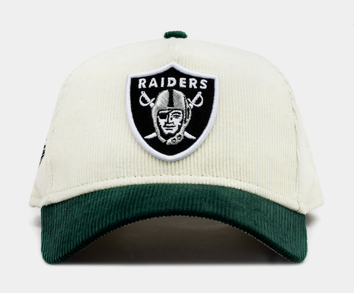 Shoe Palace Exclusive Las Vegas Raiders Chrome Corduroy 9Forty Snapback Mens Hat (Beige/Green)