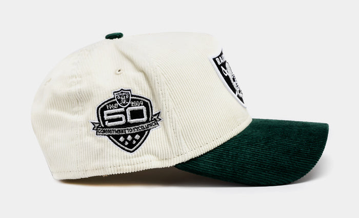 Shoe Palace Exclusive Las Vegas Raiders Chrome Corduroy 9Forty Snapback Mens Hat (Beige/Green)
