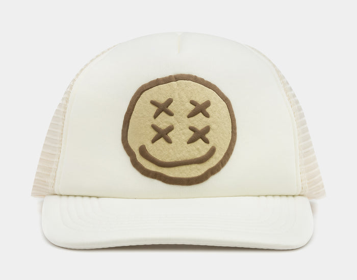 Smiley Face Trucker Mens Hat (Beige)