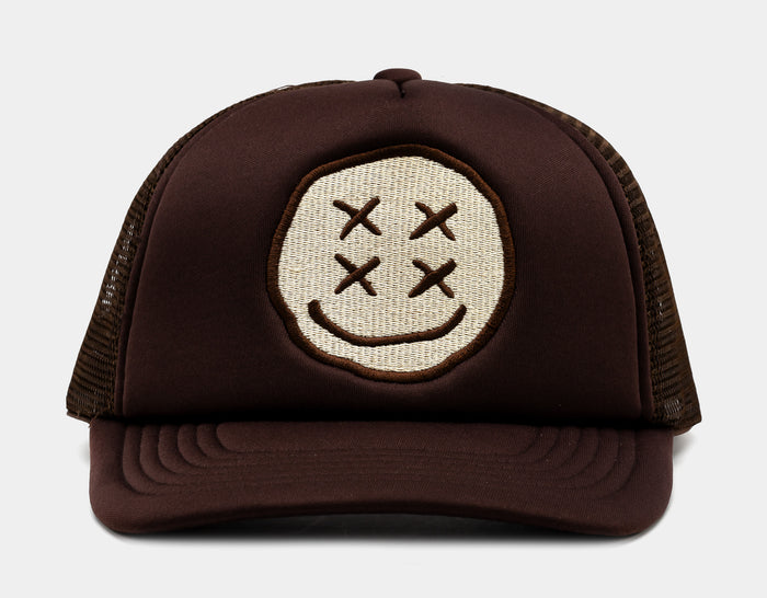 Smiley Face Trucker Mens Hat (Brown)