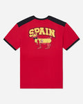 Red t-shirt with 'Spain' and goat graphic on a white background