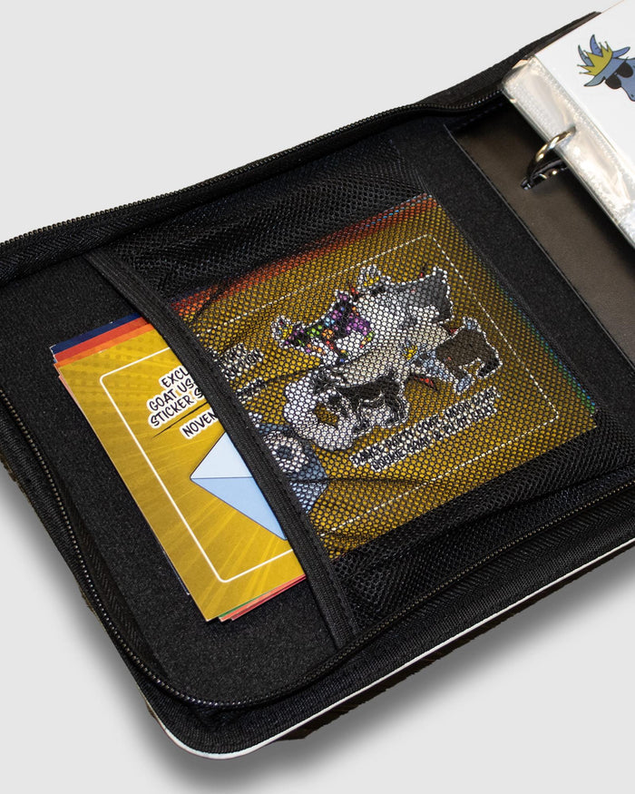 Mesh pocket on inside of binder with flyers