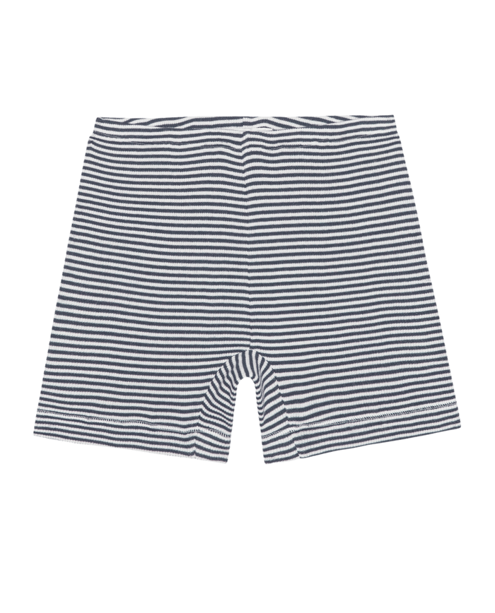 The Relay Short by THE GREAT. SU26 in navy and white horizontal stripes is displayed against a white background.