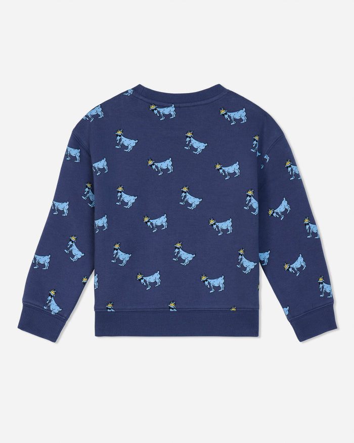 Back of navy crewneck with blue goats#color_navy