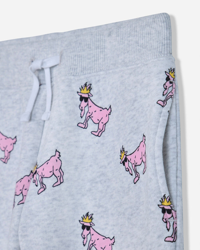 Close-up of gray sweatpants with pink goats#color_pale-gray-heather