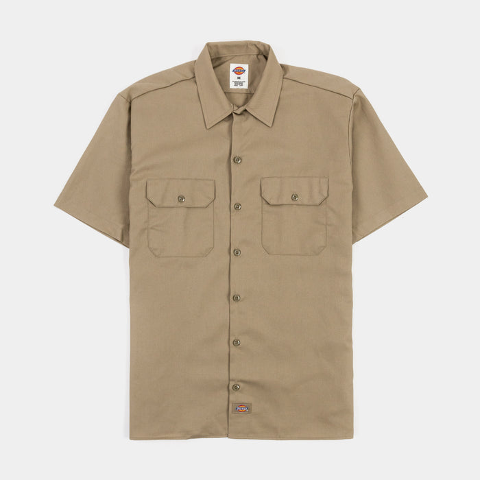 Twill Work Mens Short Sleeve Shirt (Beige)