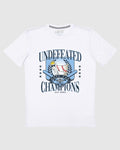 White t-shirt that reads 'Undefeated Champions' with baseball goat design