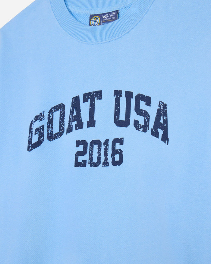 Close-up of print oversized carolina blue crewneck#color_carolina-blue