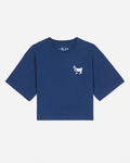 Blue oversized crop top with white goat design#color_moonlite-ocean