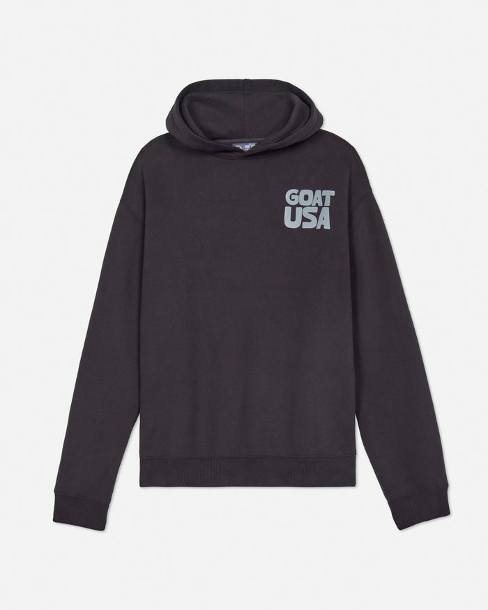 Front of dark gray oversized hoodie with GOAT USA left-chest logo#color_dark-gray