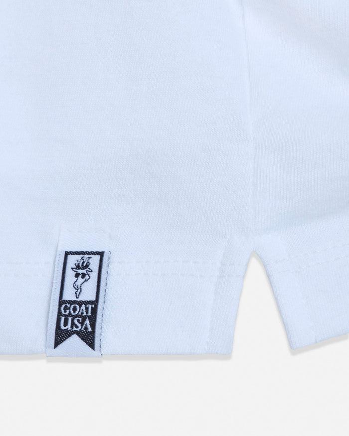 White shirt with a visible brand label on a white background