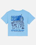 Back of carolina blue crop top with wild west graphic